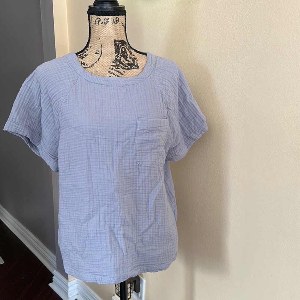 Madewell boxy button back top lavender/light blue XL